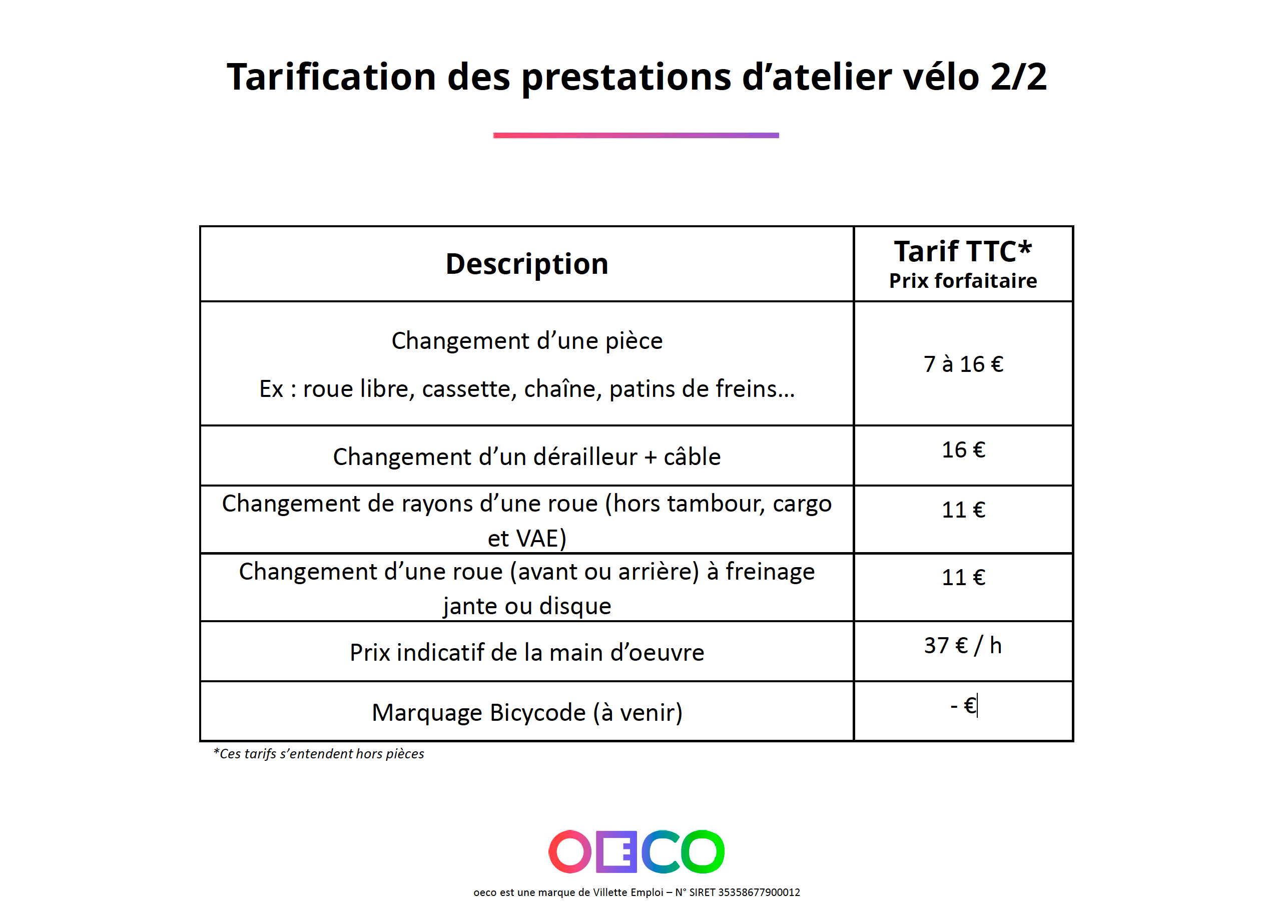 tableau des offres Oeco